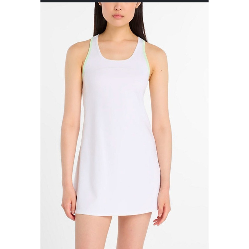 New Balance Womens White Racerback Athletic Tennis Dress Lime Green Trim Large